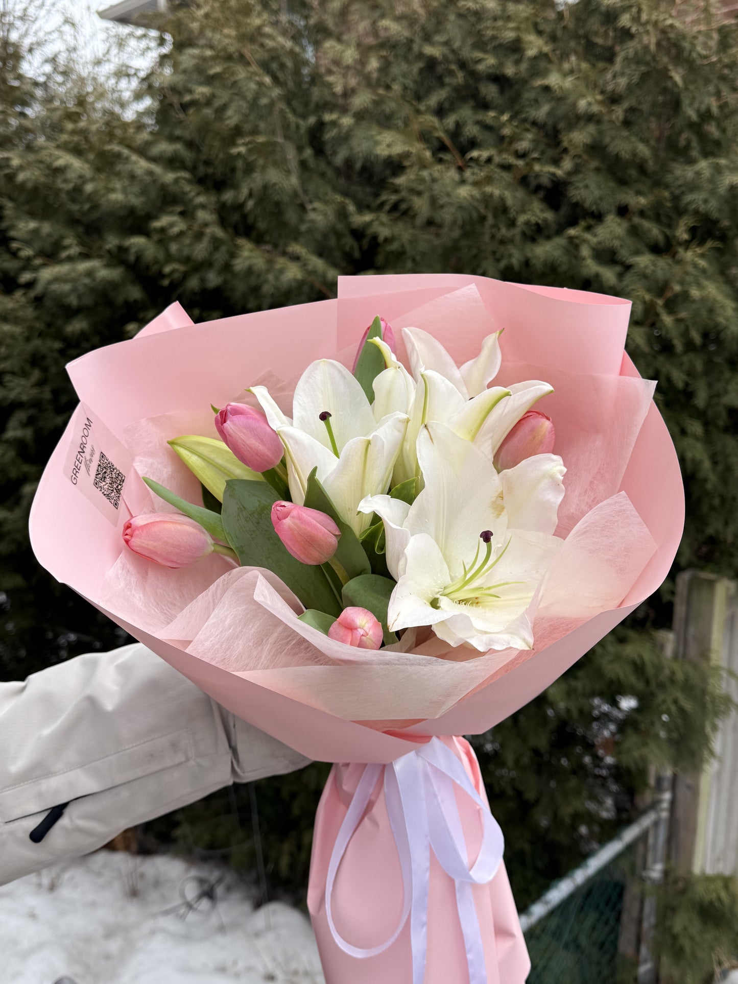 Pink Tulips & White Lilies