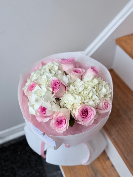Pink Rose & White Hydrangea Bouquet