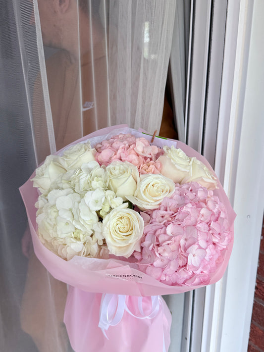 Pink Hydraneas & Cream Rose