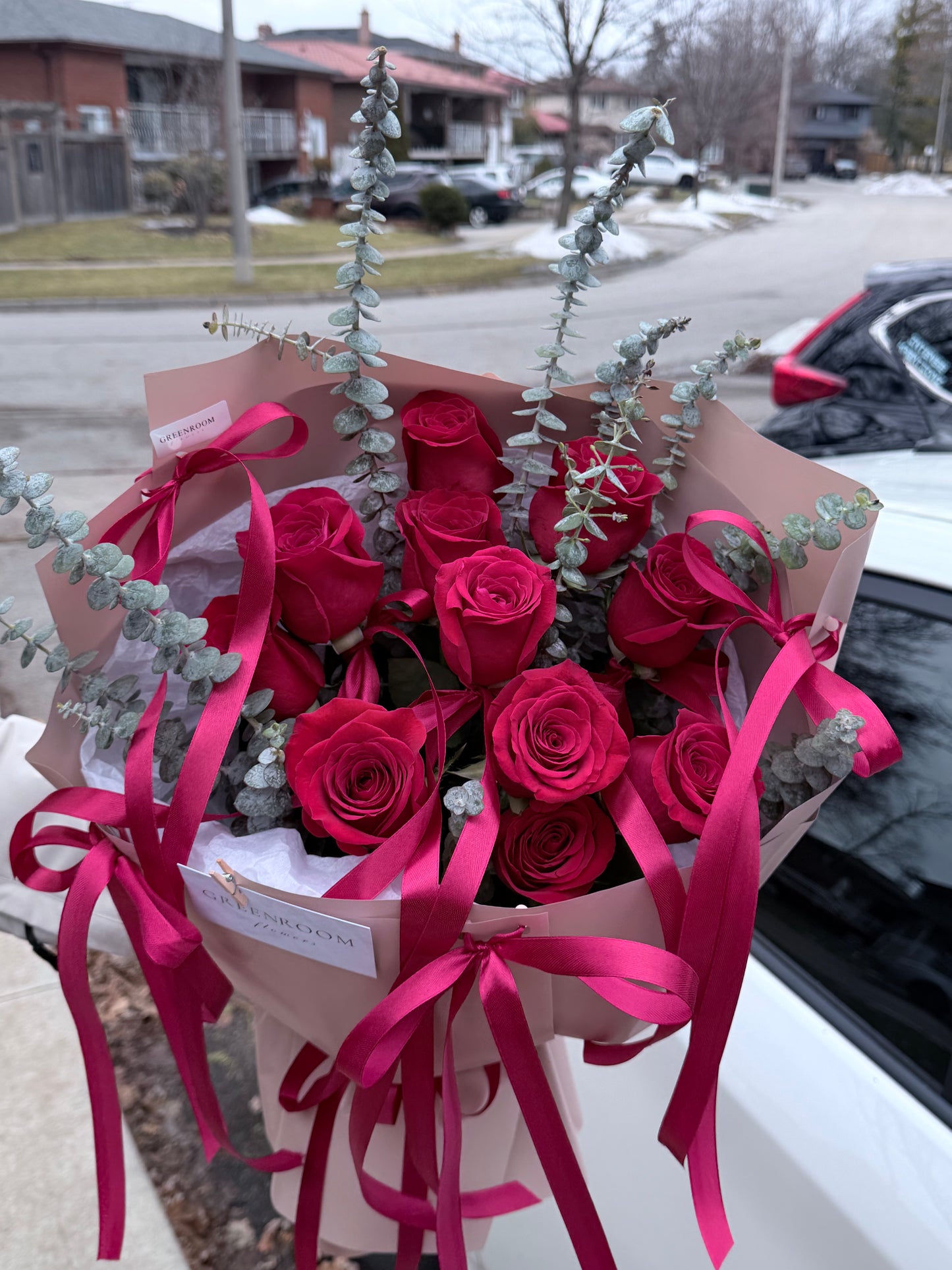 Bow wrapped roses