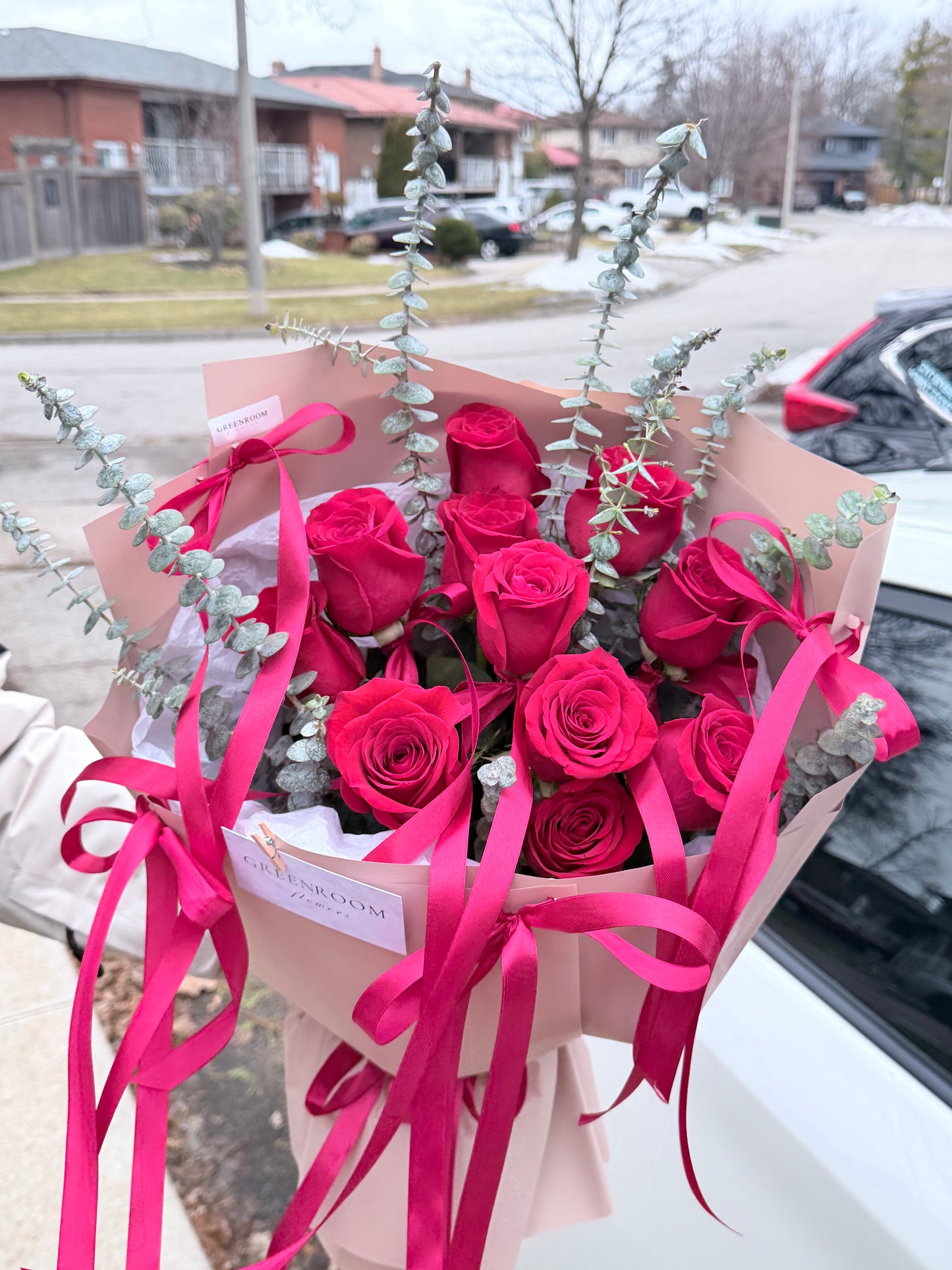 Bow wrapped roses