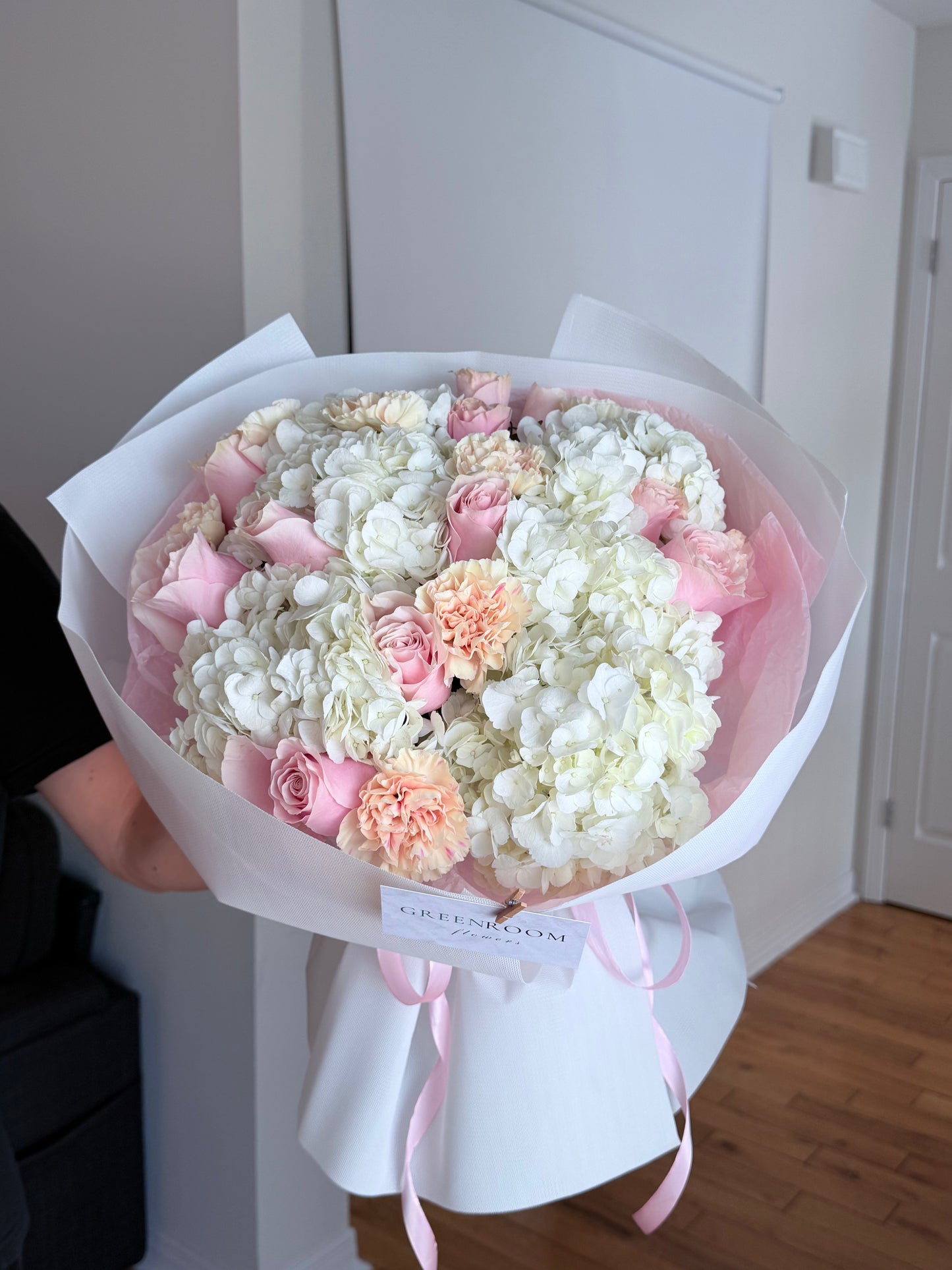White Hydrangea & Pink Rose Bouquet