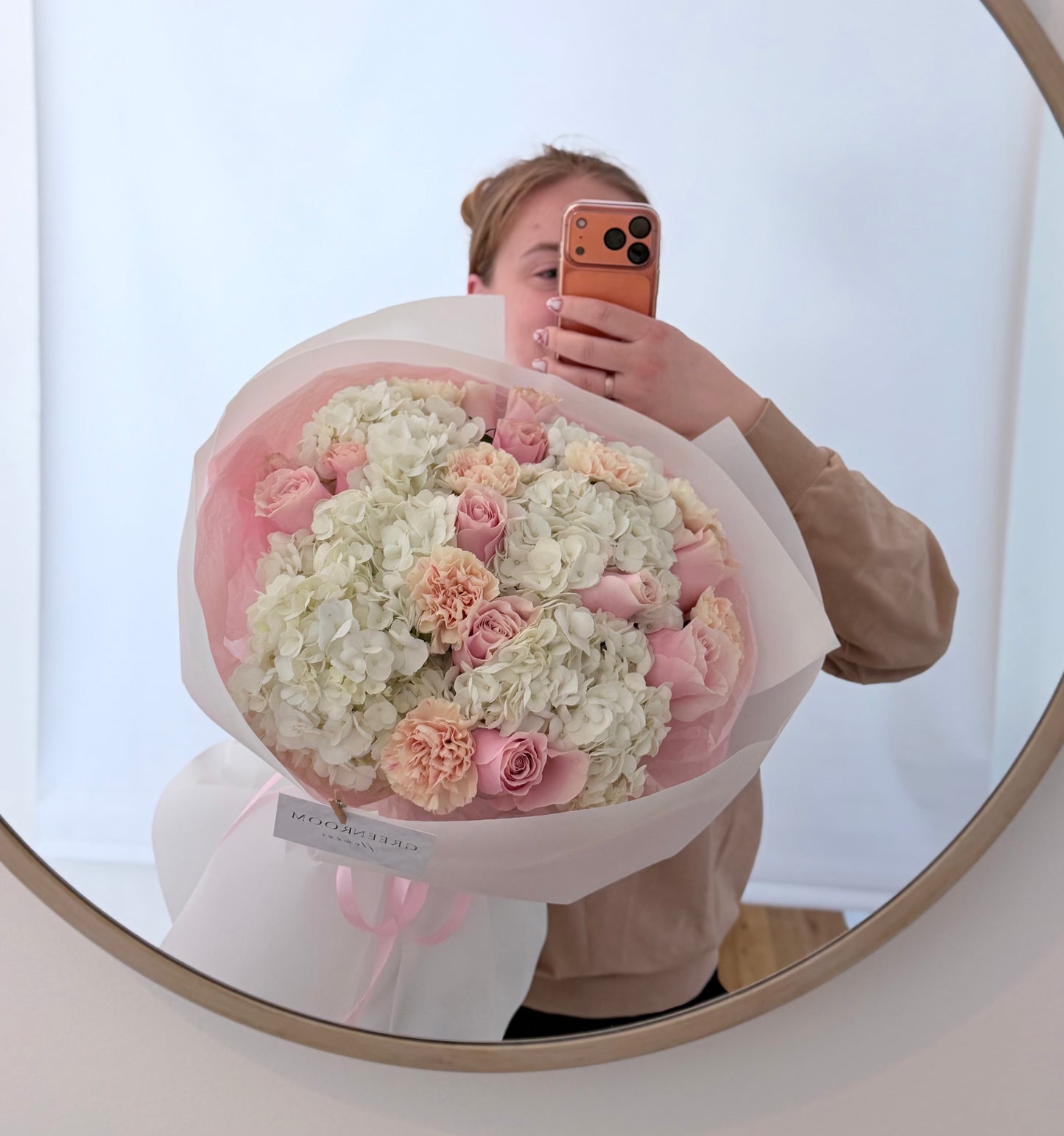 White Hydrangea & Pink Rose Bouquet