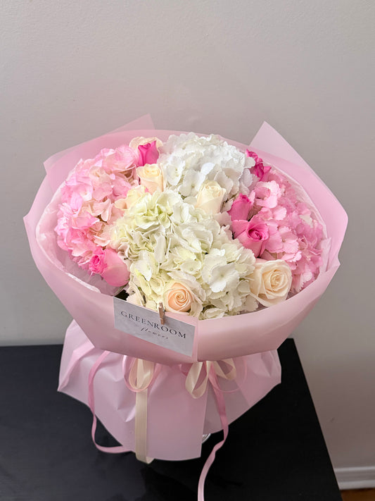 Pink & White Hydrangea Rose Bouquet