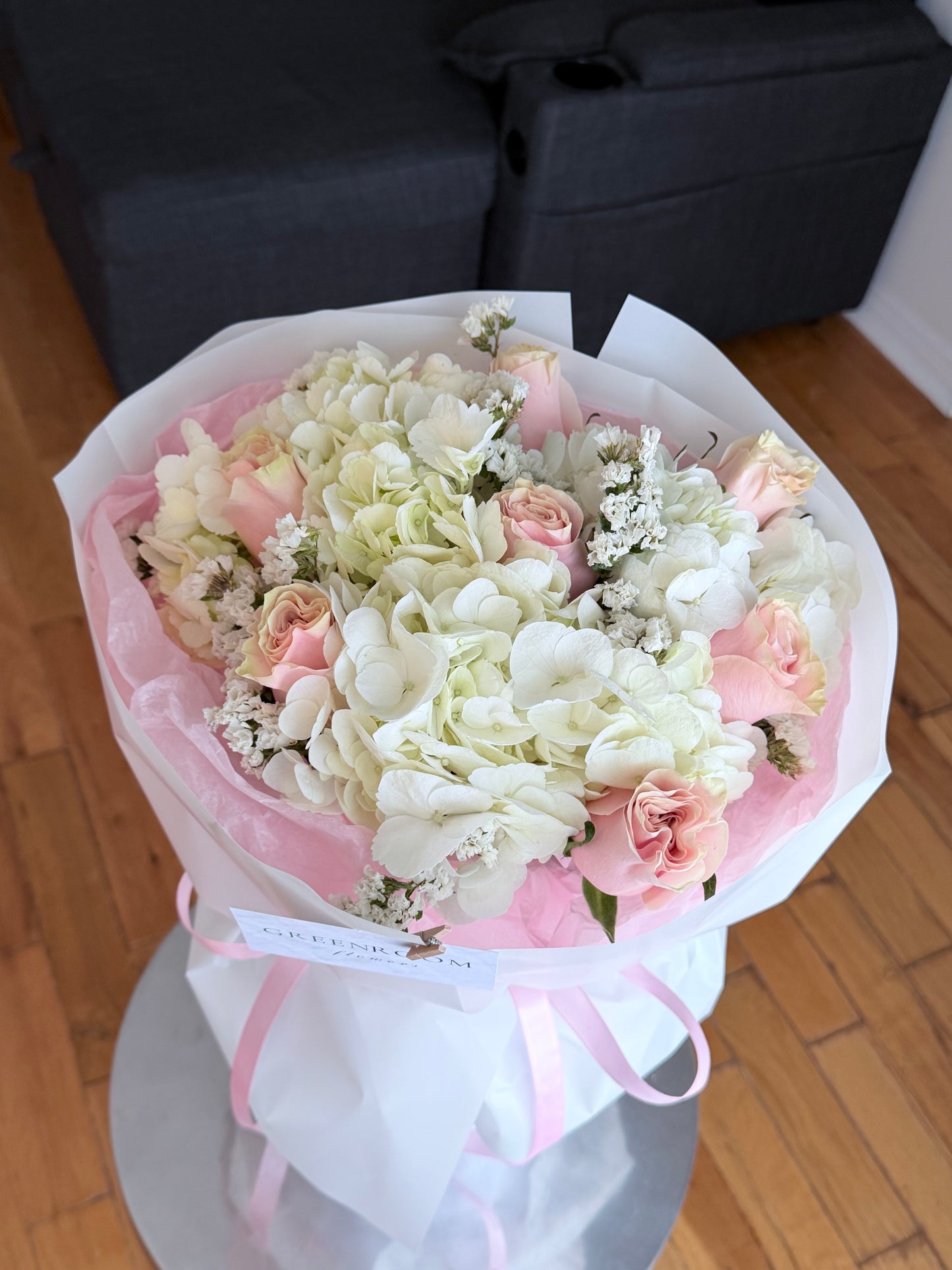 White Hydrangea & Blush Rose Bouquet