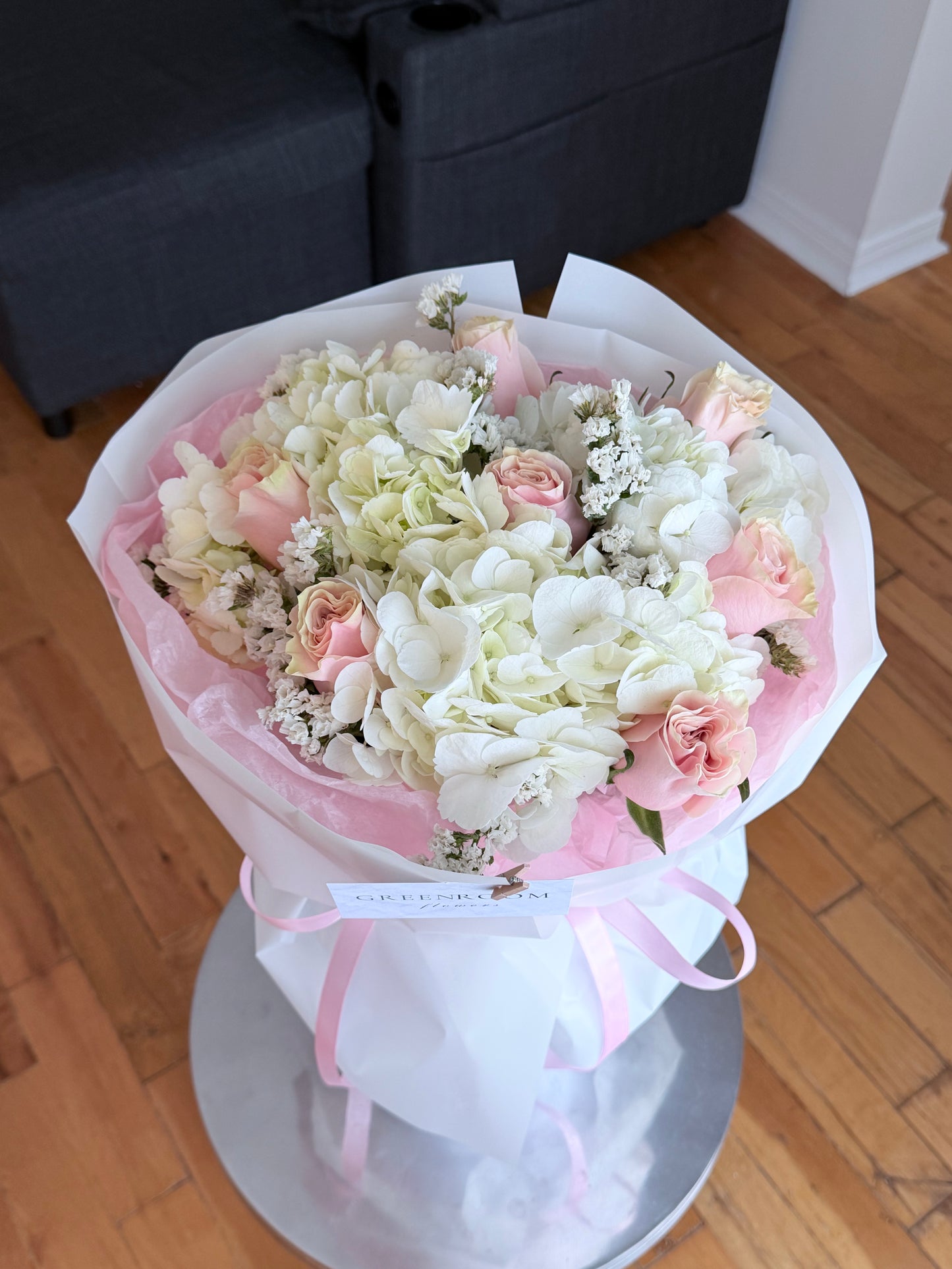 White Hydrangea & Blush Rose Bouquet