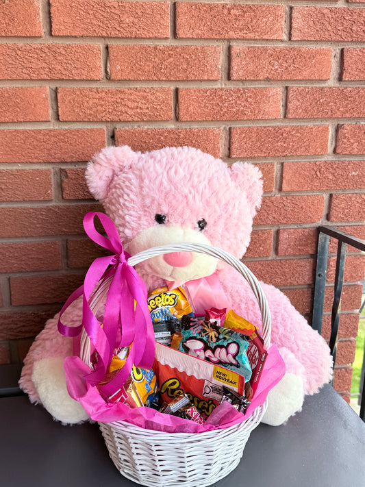 Pink Plush & Savory Sweet Basket