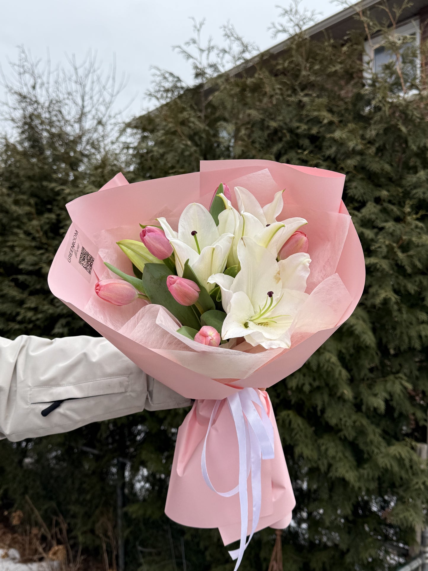 Pink Tulips & White Lilies