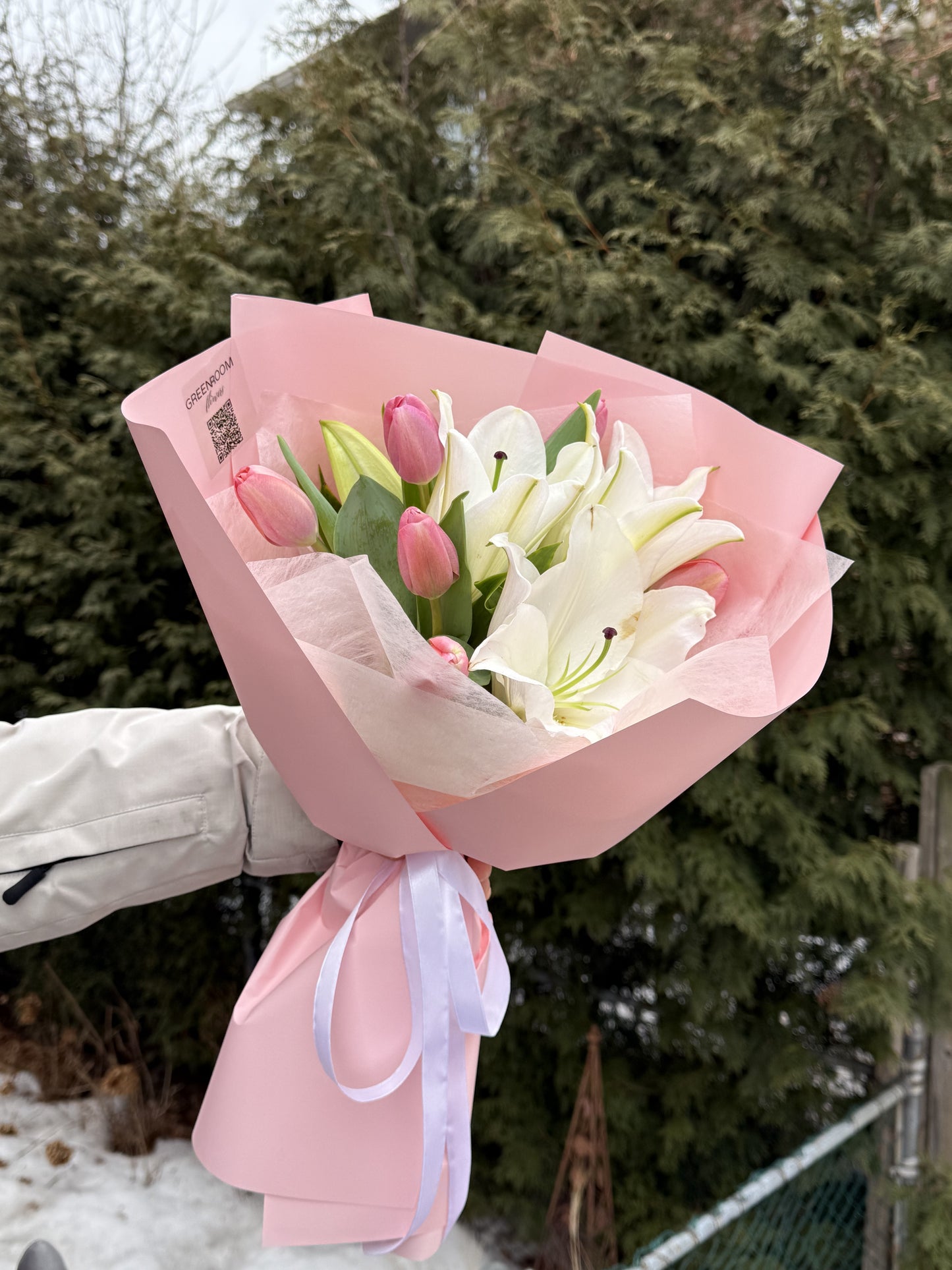 Pink Tulips & White Lilies