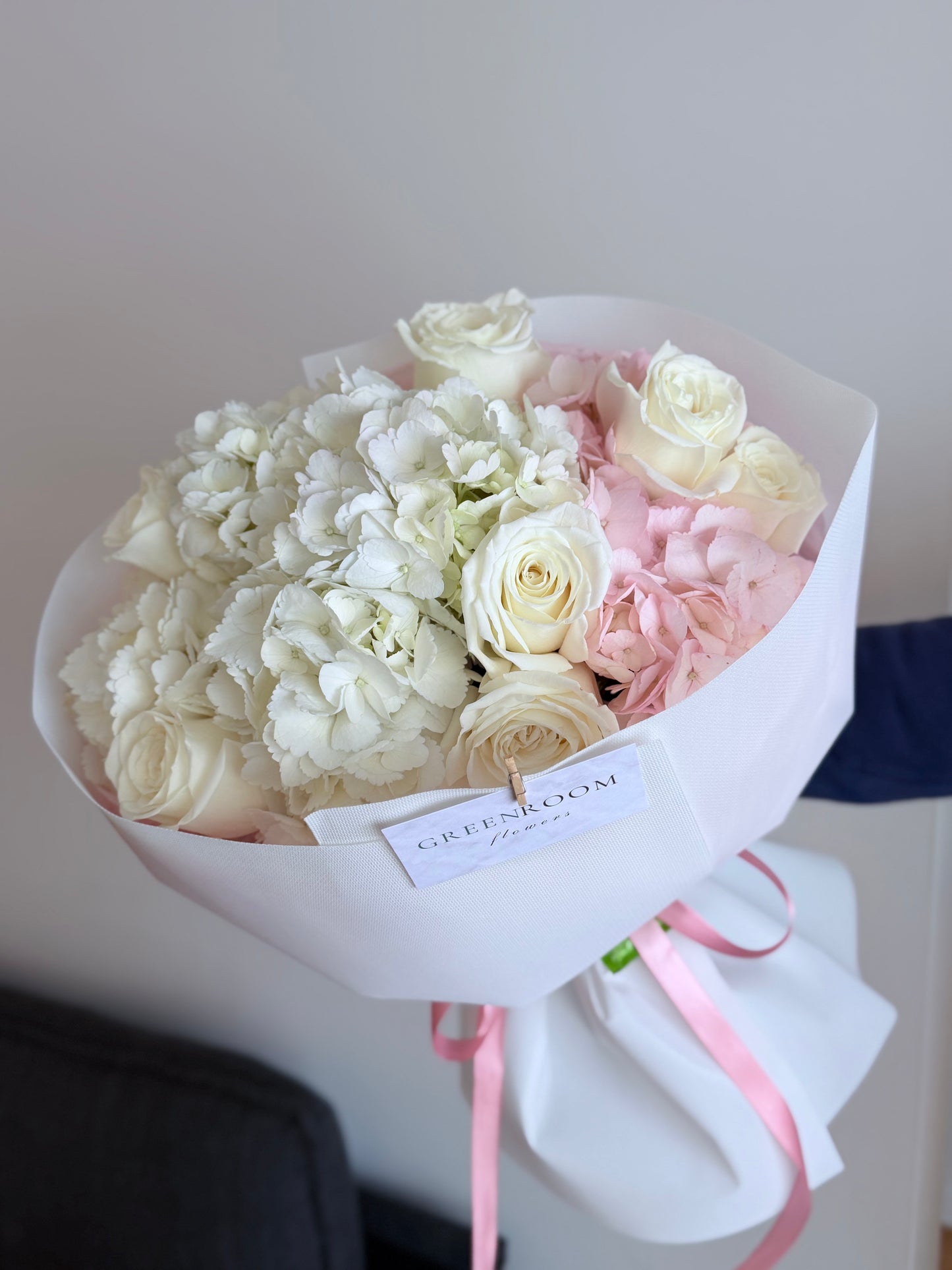 White & Pink Hydrangea Rose Bouquet