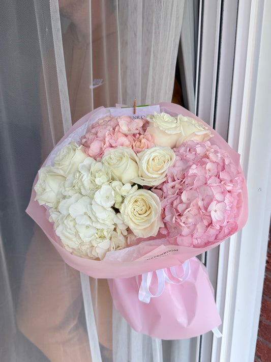 Pink Hydraneas & Cream Rose